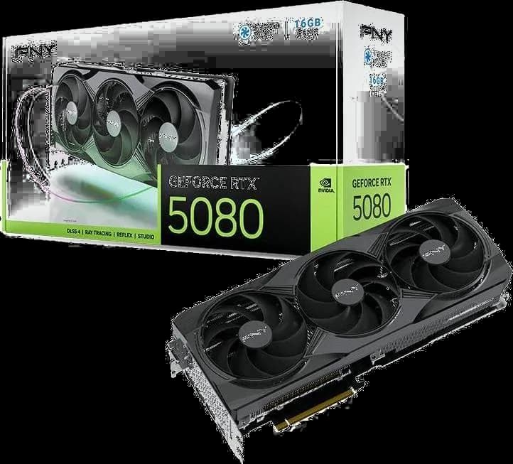 PNY NVIDIA GeForce RTX 5080 16GB Overclocked Triple Fan Blackwell Graphics Card